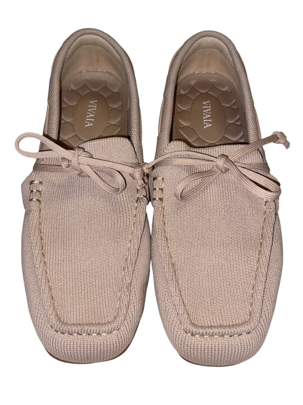 Vivaia Loafers Womens Size 37.5 Jackie Square Toe Beige Knit Shoes Driving Moc
